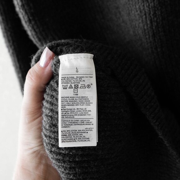 Old Navy Dress Sz L Dark Gray Knit 1/4 Zip Ribbed Long Sleeve Shift Recycled - Picture 8 of 8